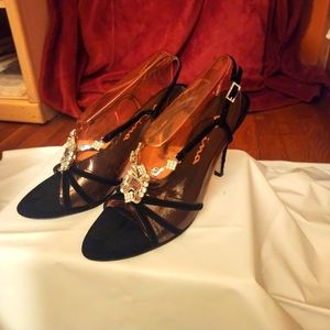 NINA Black Velvet w/ Faux Gemstones Evening Shoes